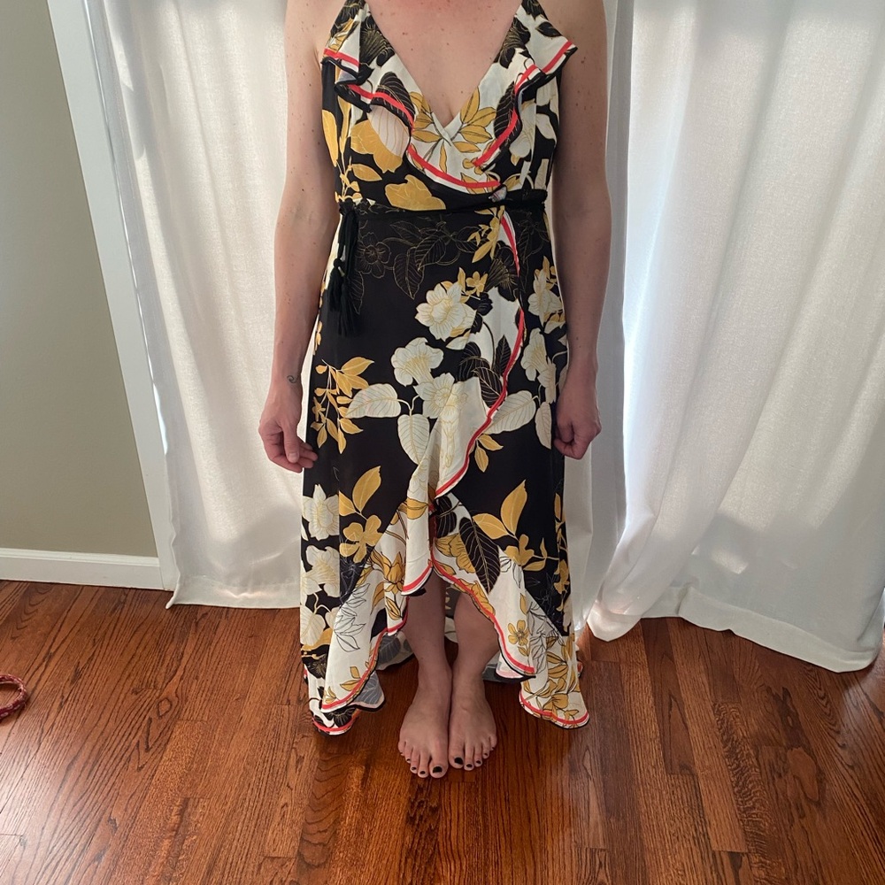 Flying Tomato Yellow and White Asymmetrical Wrap Sundress